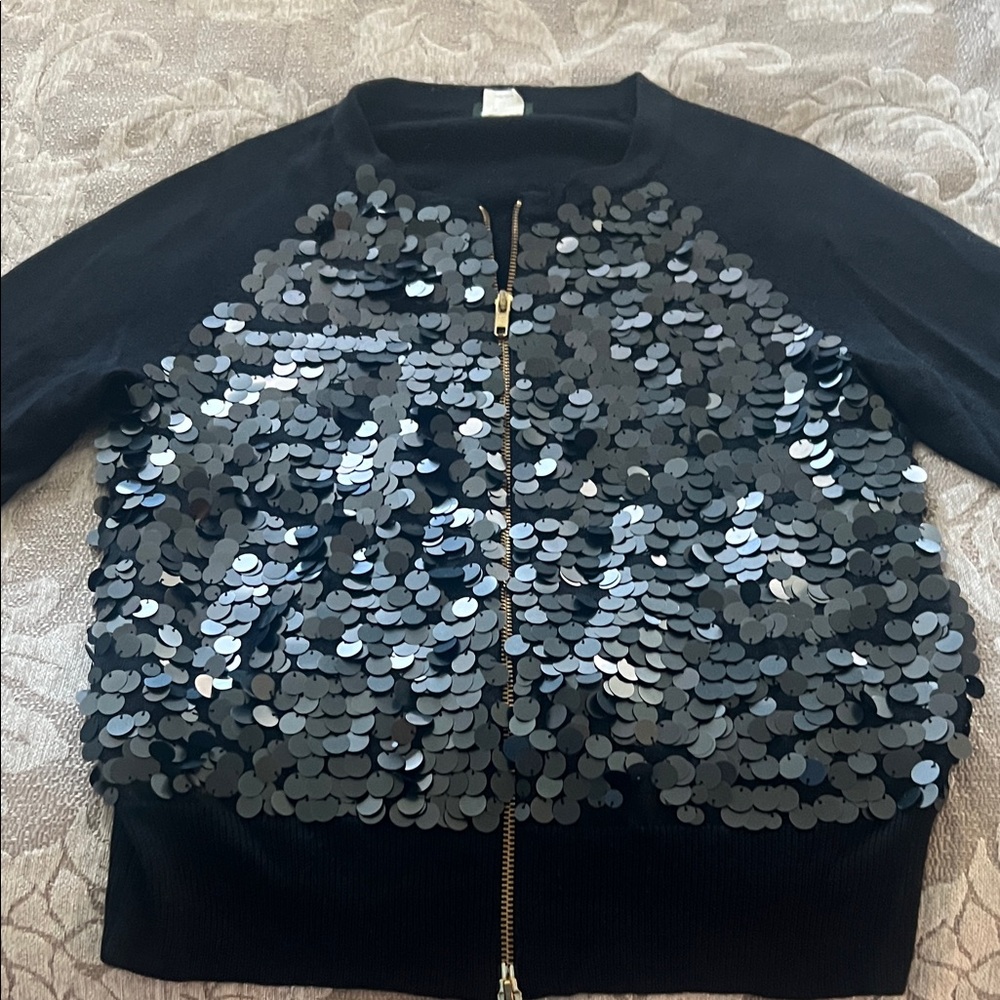 J. Crew Black Sequin Zip-Up Sweater